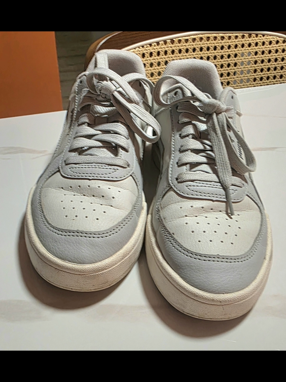 Puma White Gray Big Kids Low-Profile Leather Sneakers - Picture 3 of 7